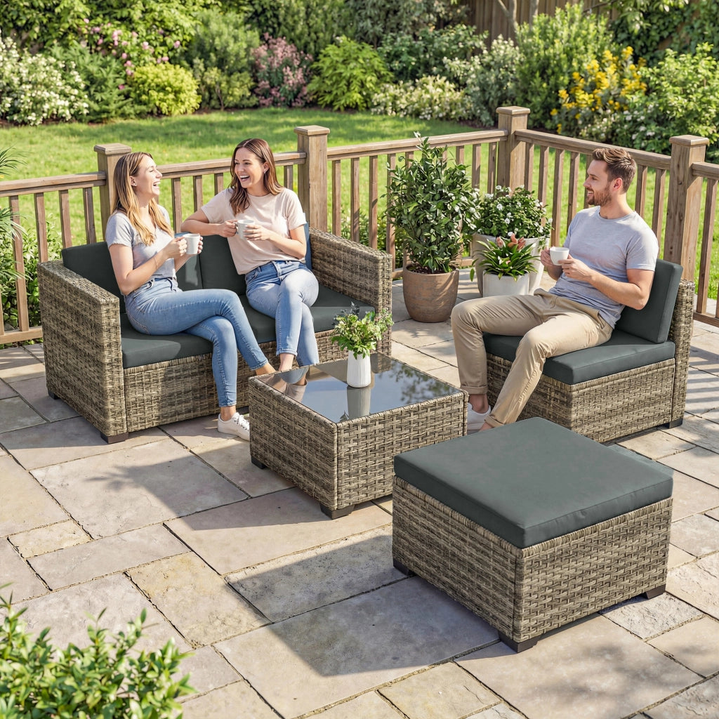 Set Giardino Esterno 5 Pezzi ¨C zephmum ¨C PolyRattan Grigio, 2 Sedie, Divanetto, Tavolino