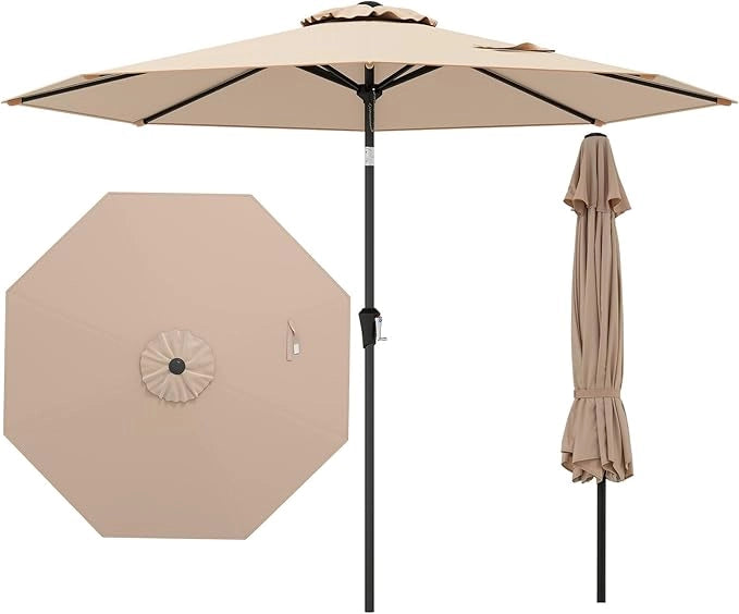 Ombrellone da Giardino 270 cm, Ombrellone da Esterno con Inclinazione Regolabile, Manovella, 8 Stecche, Tettuccio Ventilato, Ombrellone Parasole per Spiaggia, Bordo Piscina