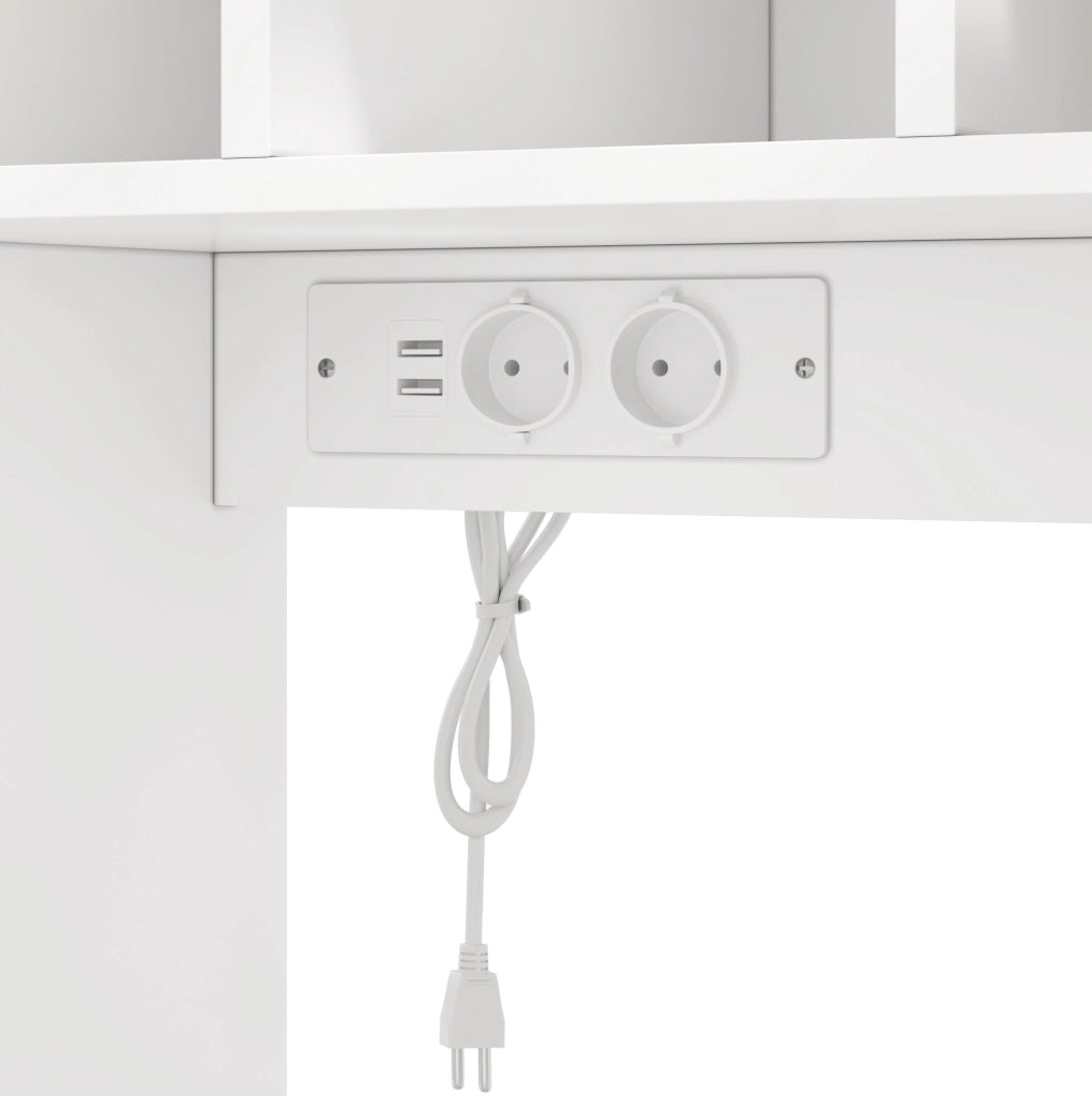 Credenza 105x40x185 cm con LED multicolore e prese; in MDF bianco