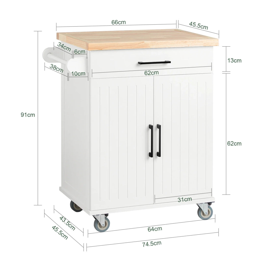 Credenza Cucina Carrello Cucina Con Ruote Con Cassetto E 2 Ante 74.5x45.5x91cm FKW119-WN SoBuy