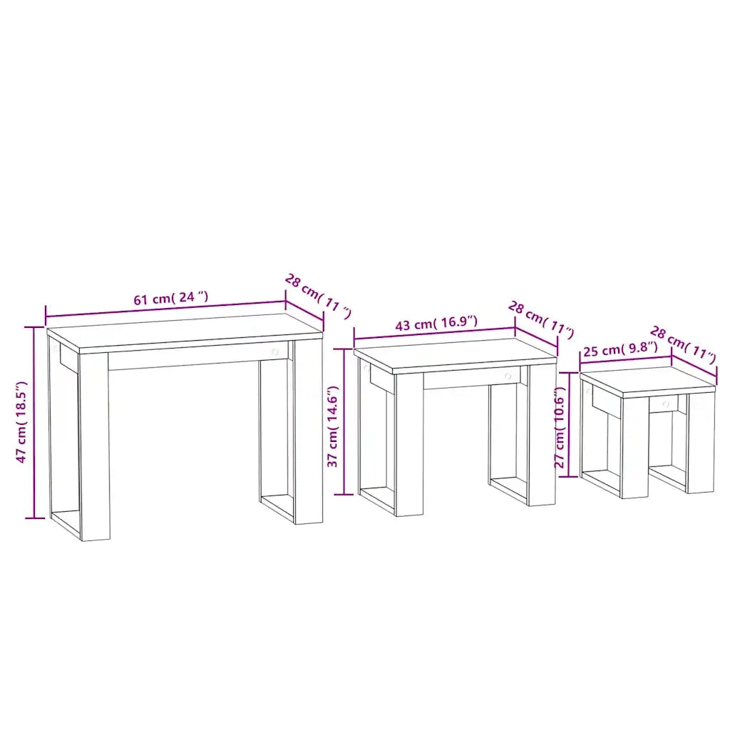 Tavolini Impilabili 3 pz | Tavolo laterale Grigio Sonoma in Legno Multistrato
