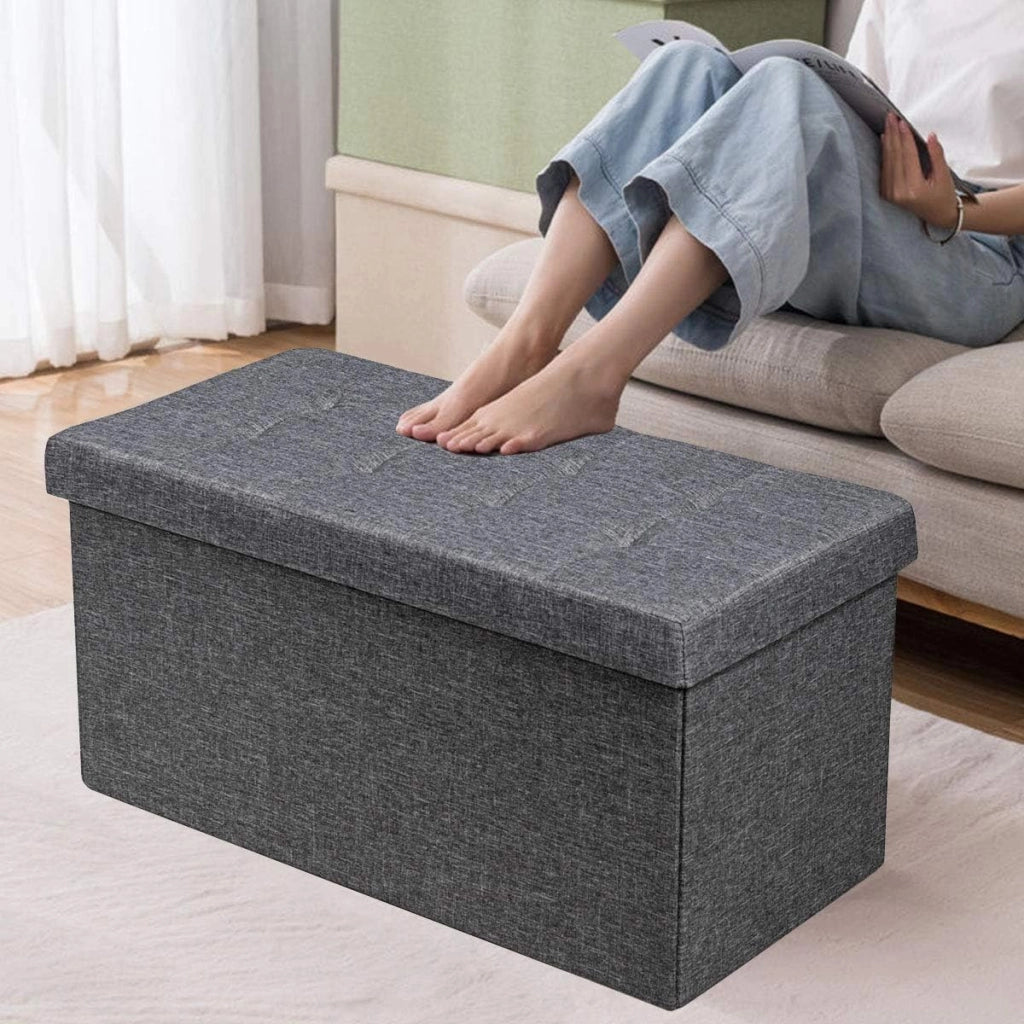 Ottomana Salvaspazio Pieghevole da 80 cm, Cassapanca per Giocattoli con Contenitore Rimovibile, Poggiapiedi con Sedile Imbottito per Soggiorno, Camera da Letto, Portata 160 kg (Grigio Scuro)