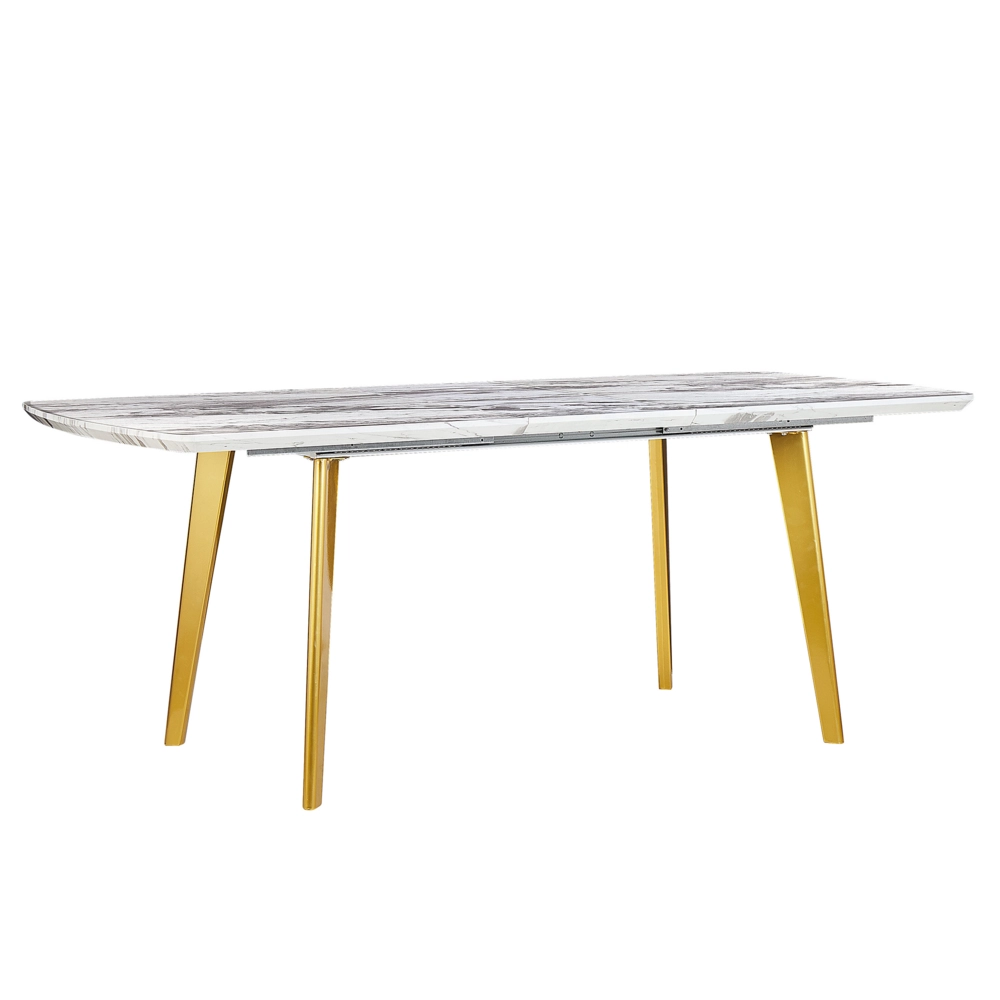 Tavolo da Pranzo MDF Effetto Marmo Gambe Ferro dorato Piano Allungabile Rettangolare 160/200 x 90 cm