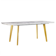 Tavolo da Pranzo MDF Effetto Marmo Gambe Ferro dorato Piano Allungabile Rettangolare 160/200 x 90 cm