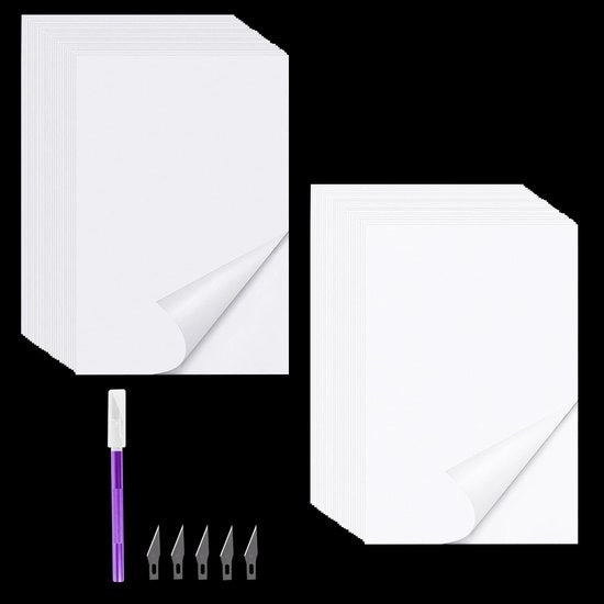 Panno di rilascio per diamanti da 100 pezzi Panno di rilascio doppio 10 x 15 cm Panno di rilascio per diamanti Accessori per pittura + 14 cm taglierino per opere d'arte fai da te con 5 coltelli di ricambio