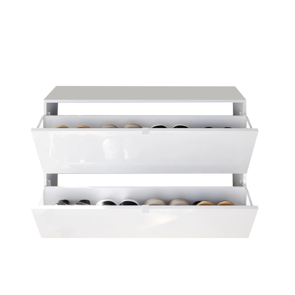 Mobile Portascarpe Lovero, Scarpiera 20 Paia, 110x25x75h cm Bianco Lucido