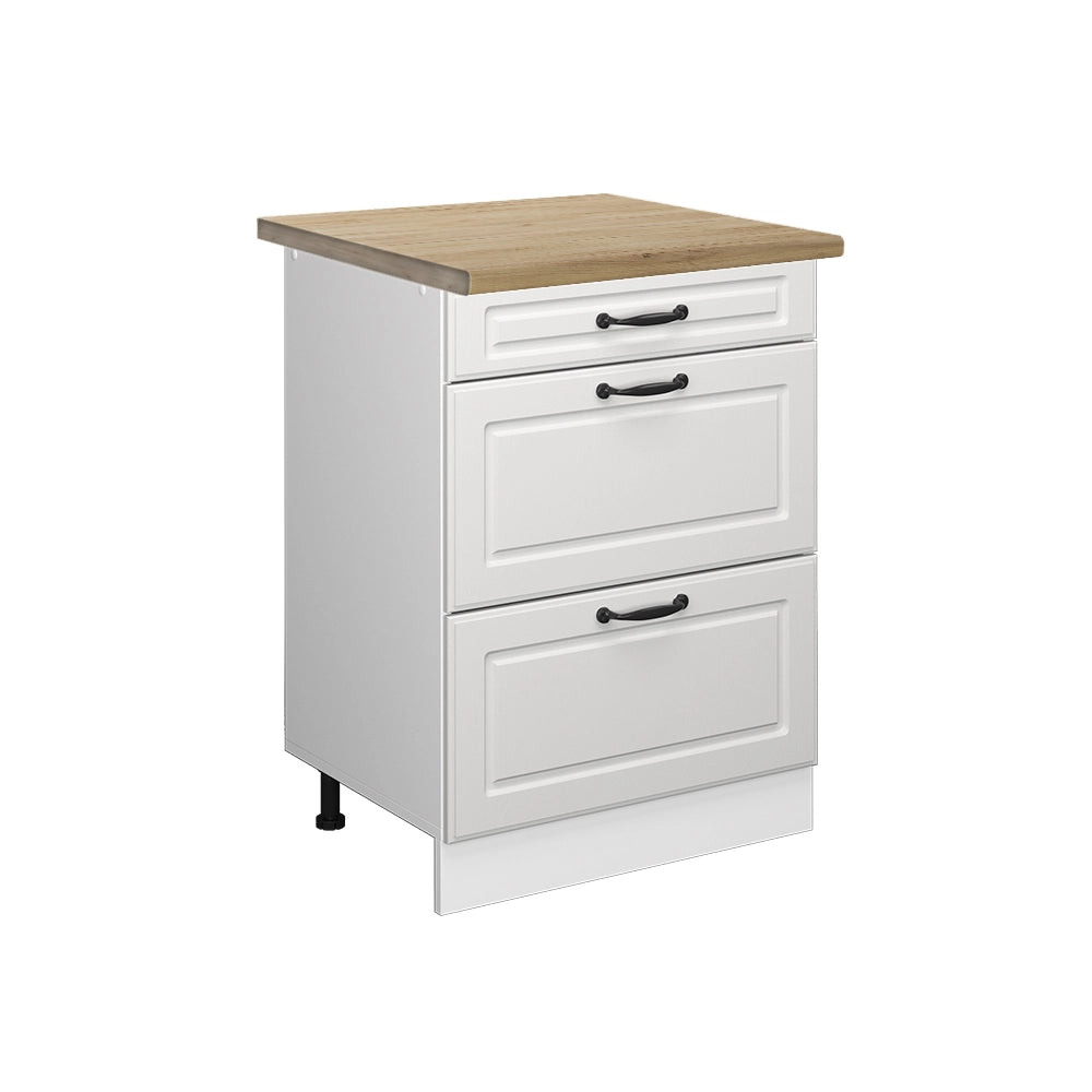 Vicco Mobiletto base per cucina Bianco casa di campagna 60 cm con cassetti, PL Rovere
