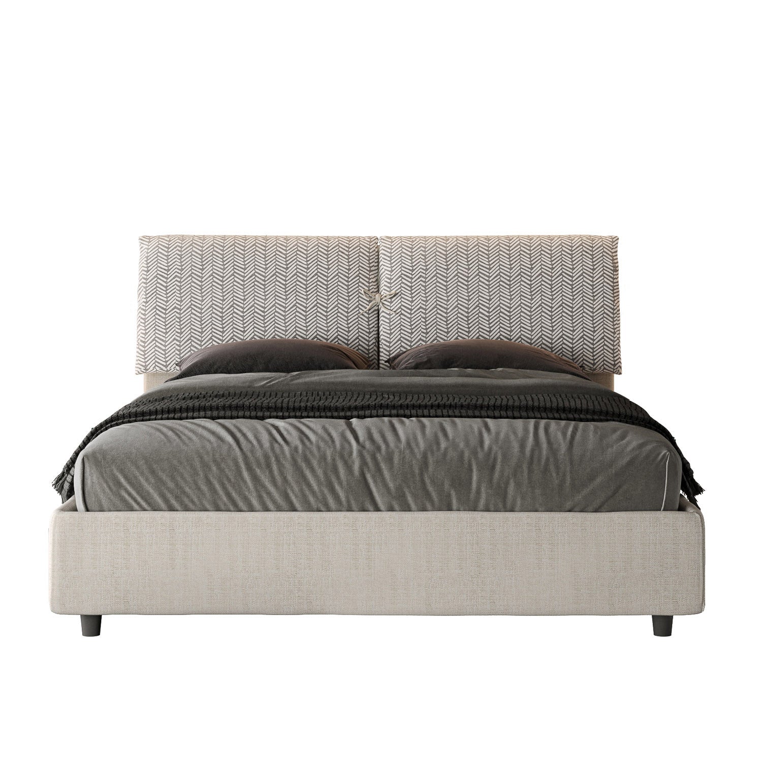 Letto Matrimoniale 160x200 cm con Rete e Contenitore con Testata e Alzata Comoda Imbottito in Tessuto Aragona Mados