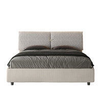 Letto Matrimoniale 160x210 cm con Rete e Contenitore con Testata e Alzata Comoda Imbottito in Tessuto Aragona Mados