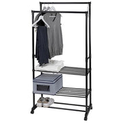 Trade Shop - Appendiabiti Multistand Armadio In Metallo Altezza Regolabile 2 Aste 4 Ruote 3 Ripiani -