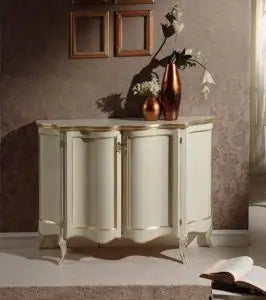 Credenza "le dune" legno massiccio di tiglio Shabby chic avorio finitura oro
