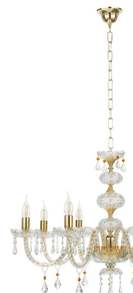 DALLAS/5 LAMPADARIO A SOSPENSIONE ORO E CRISTALLO 5 LUCI ATTACCO E14 D.66CM