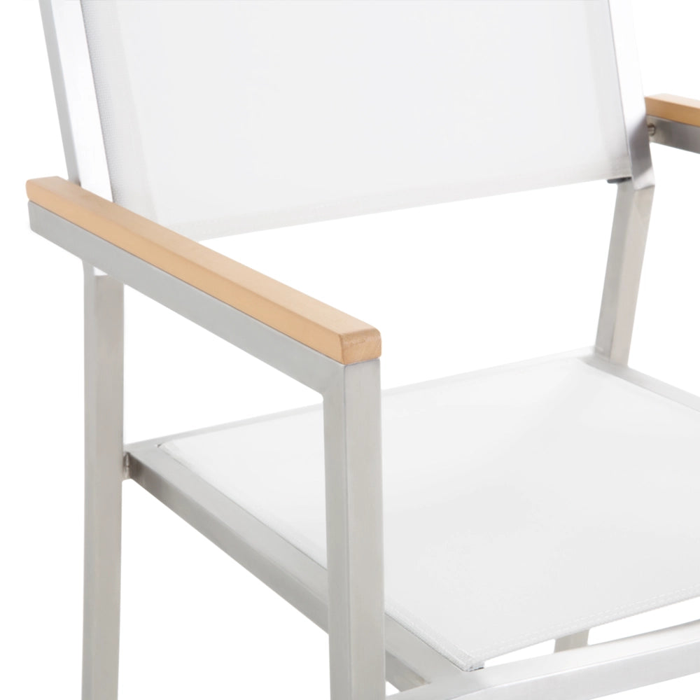 Set da pranzo da giardino bianco con piano in vetro Nero 6 posti 180 x 90 cm