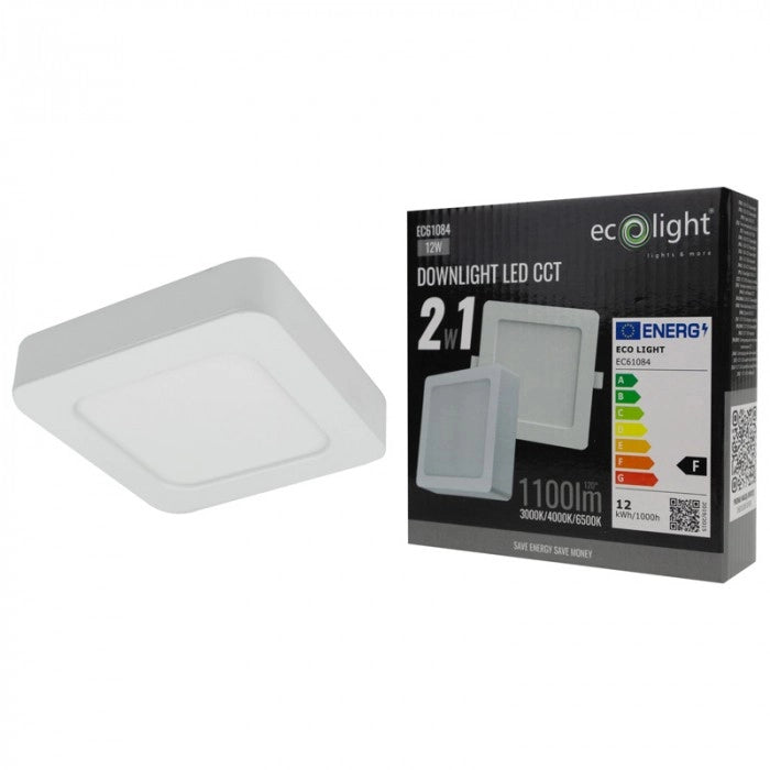 Downlight LED quadrato 12W CCT 2 in 1 bianco Ecolight