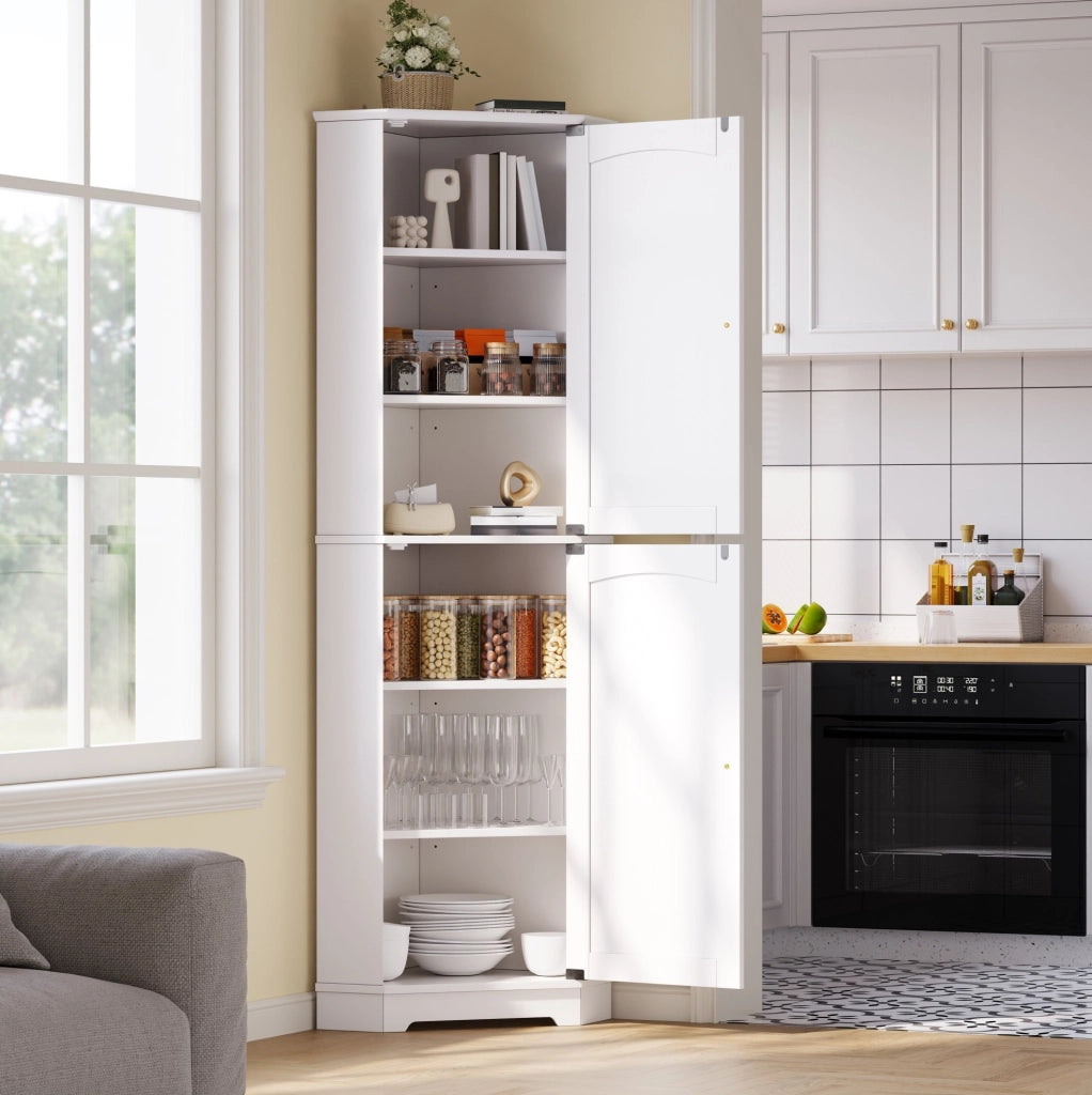 Mobile angolare con 2 ante e ripiani regolabili; 42 x 42 x 166 cm; bianco in MDF