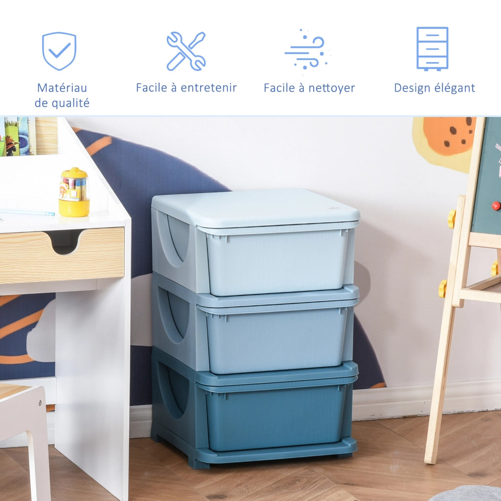 Cassettiera per bambini con 3 cassetti ¨C zephmum ¨C blu 37x37x56.5 cm