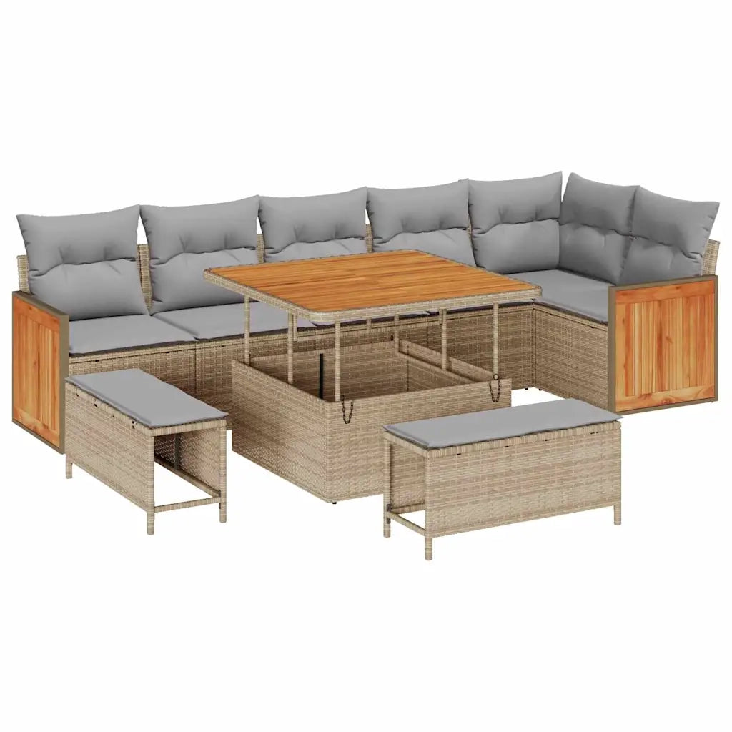 Set Divano da Giardino 11 pcs Beige e Grigio Chiaro polyrattan 3365267