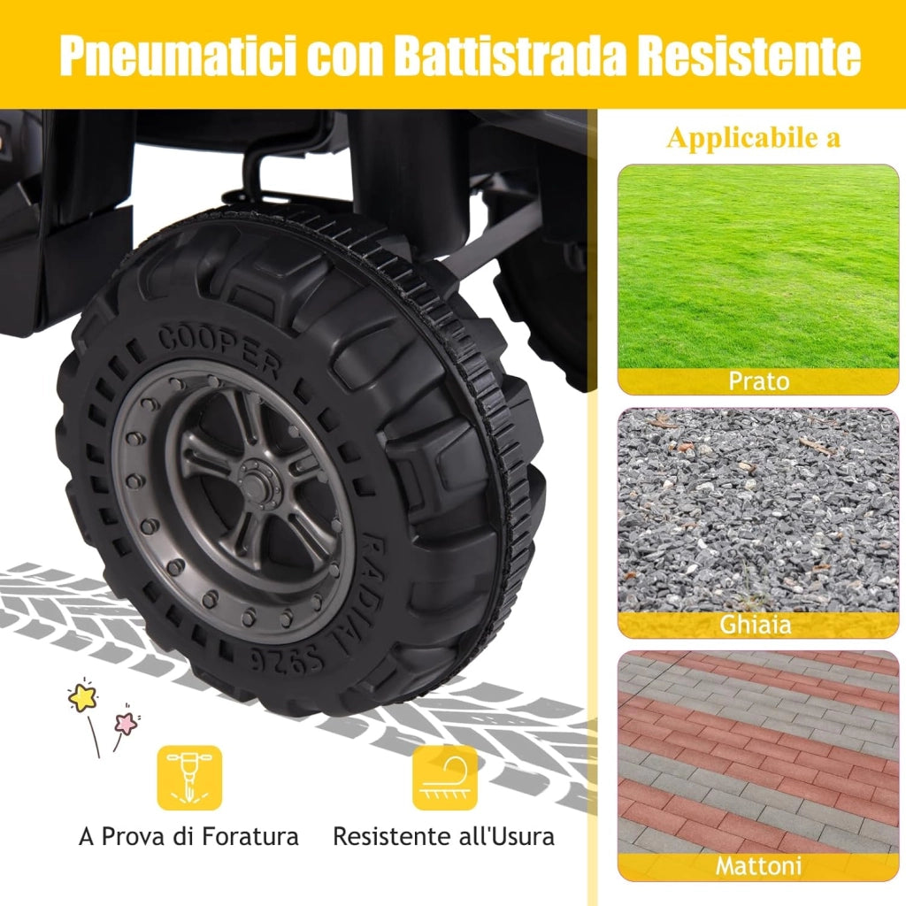 Macchina Elettrica per Bambini, 6V Quad con Fari LED, Cestino Portaoggetti e Lettore MP3, 2 km/h, Veicolo Giocattolo per Bambini 2-5 Anni (Nero)