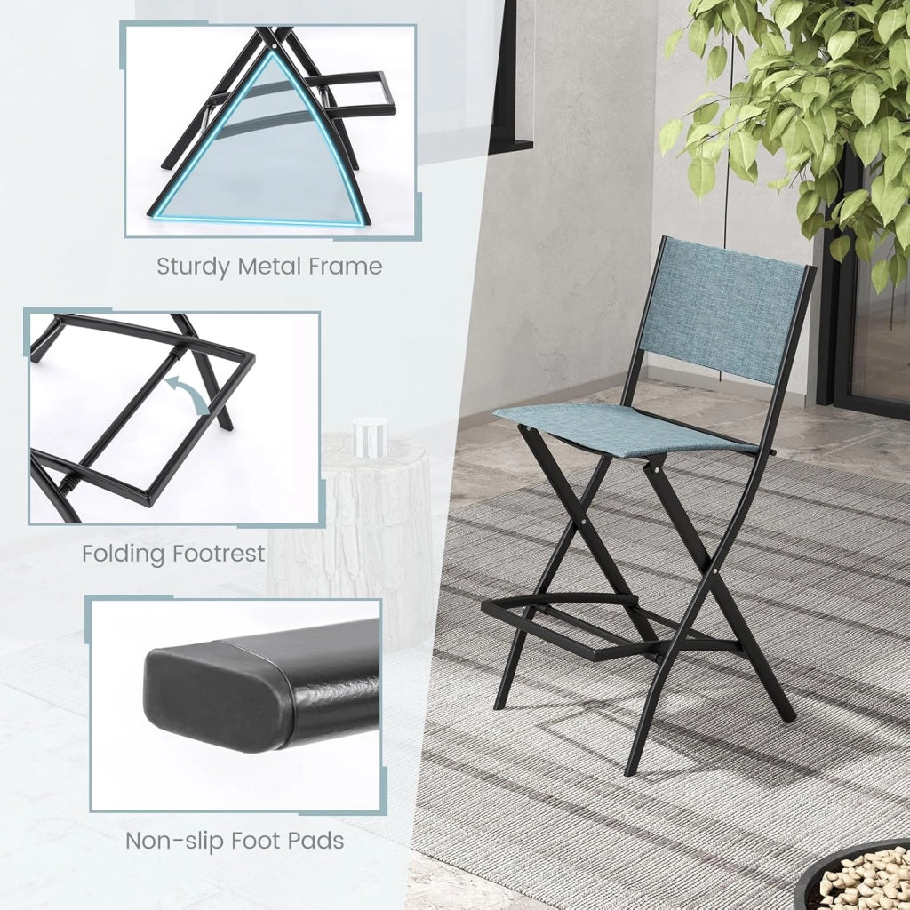 2 sedie da giardino pieghevoli, sedie da bar con schienale e poggiapiedi, versatili sedie da terrazza con tessuto traspirante e robusto telaio in metallo (blu)