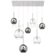 SOSP. BIANCO RETTANGOLARE 7 LUCI VETRI (1 GRANDE TR+1 MEDIO CR+1 MEDIO TR +4 PICCOLO (3 X CR+1 X TR)) 1155BI-S7 RMIX-TC