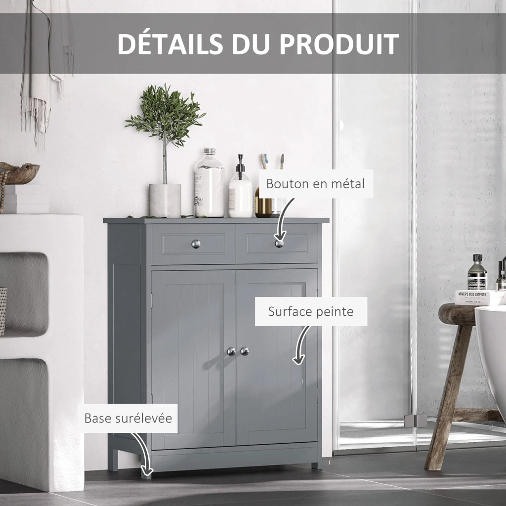 Mobile Bagno con 2 Cassetti Anta e Ripiano Regolabile ¨C Zephmum ¨C Grigio 60x30x75 cm