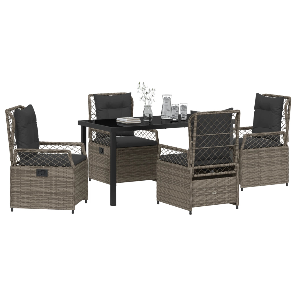 Set di mobili da pranzo da giardino 5 pezzi in polyrattan grigio