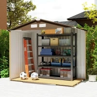 Casetta da Giardino Porta Utensili in Lamiera con Porte Scorrevoli, 213x130x185cm, Giallo