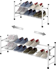 Scatola per Scarpe Estendibile a 2 Livelli per Stoccare fino a 12 Pair di Scarpe Scatola per Scarpe Stivale Regolabile e Stivale Stoccante per Corridoi 62~114 x 22 x 35cm ( Bianco 2 Scomparti )