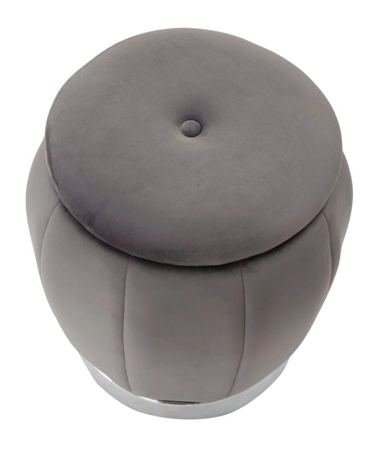 Puff Contenitore Paris Ø43x43 cm in Legno Spugna e Poliestere Grigio e Argento
