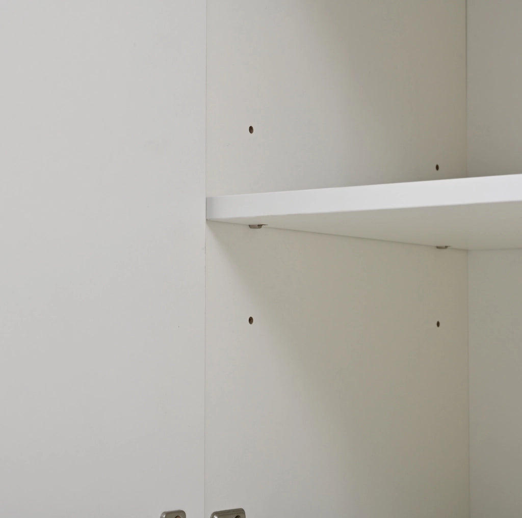Sideboard 140x40x65 cm con 4 ante; LED e finitura lucida; bianco e nero