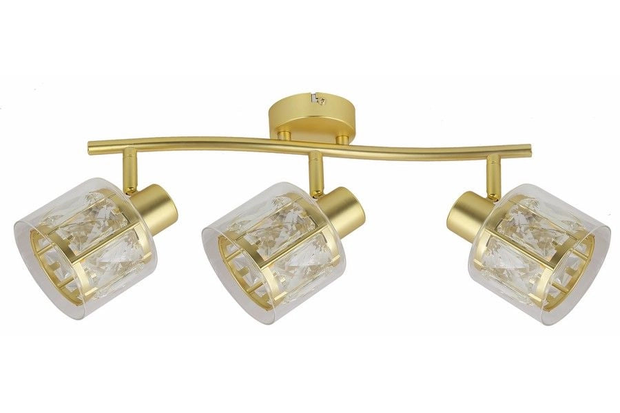 Plafoniera Elmo glamour oro ottone 3 luci E14 vetro
