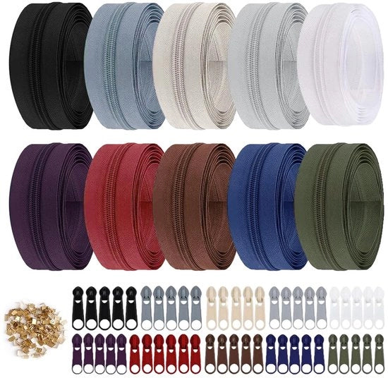 Ritssluiting a Cappio senza Fine 30 metri - 10 pezzi #5 - Cappio senza Fine - Materiale Nylon - Inclusi Cappi di Fine - Resistenti e Duraturi - Filo da Cucire