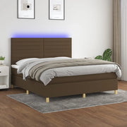 Letto a Molle Materasso e LED Marrone Scuro 160x200 cm Tessuto