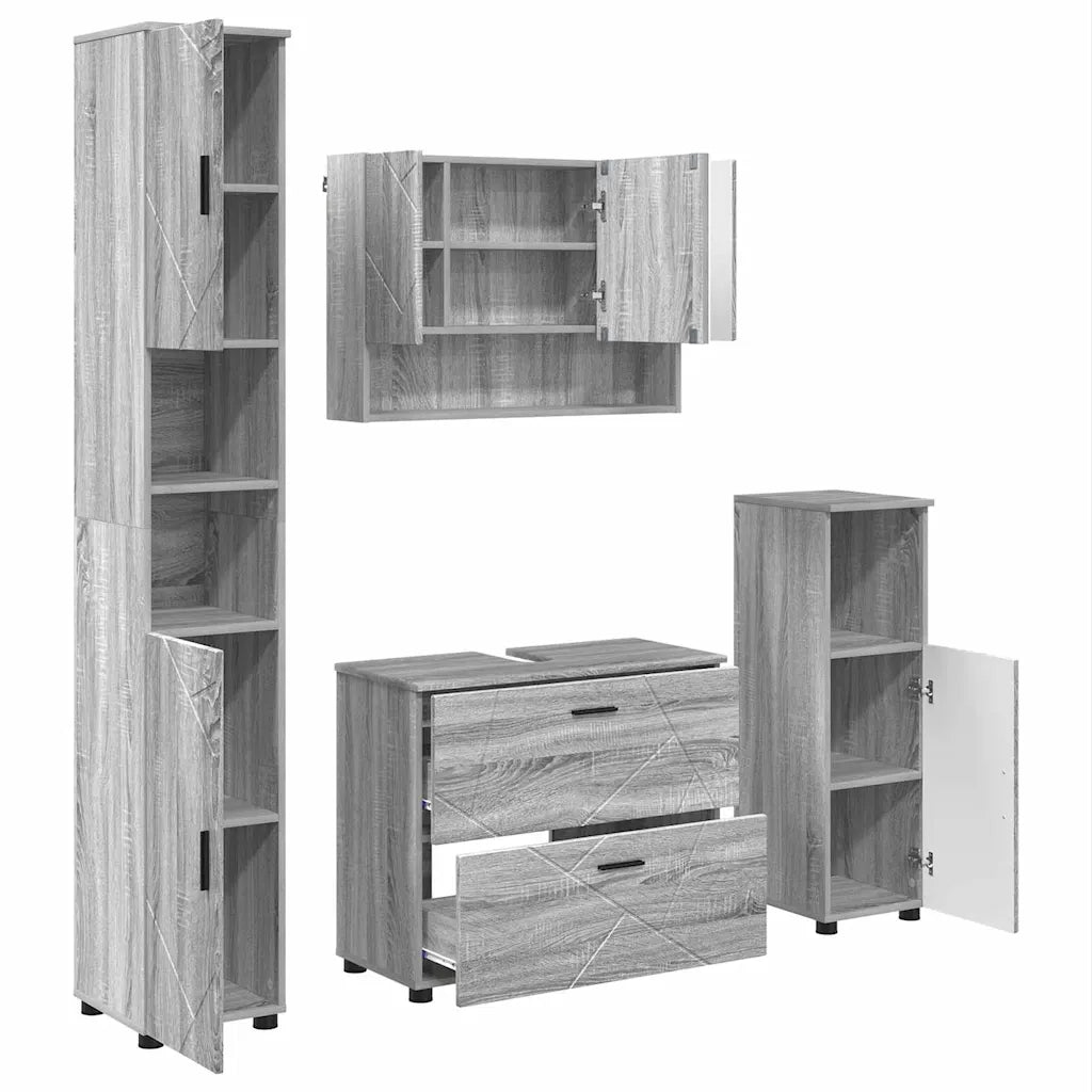 Set di mobili per il bagno con cassetto 4 pcs Grigio Sonoma
