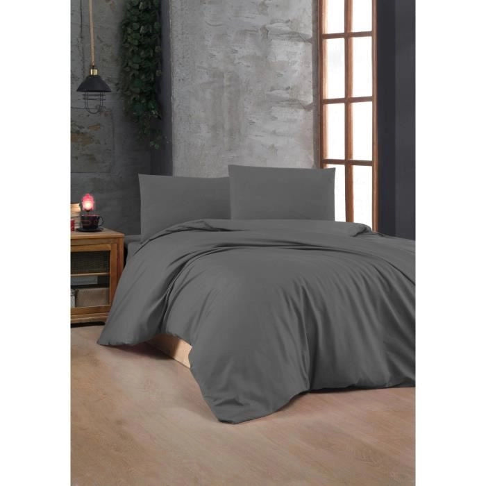 Completo letto - 1 copripiumino 220 x 240 cm + 2 federe 60 x 60 cm - 100% cotone rinforzato - Antracite