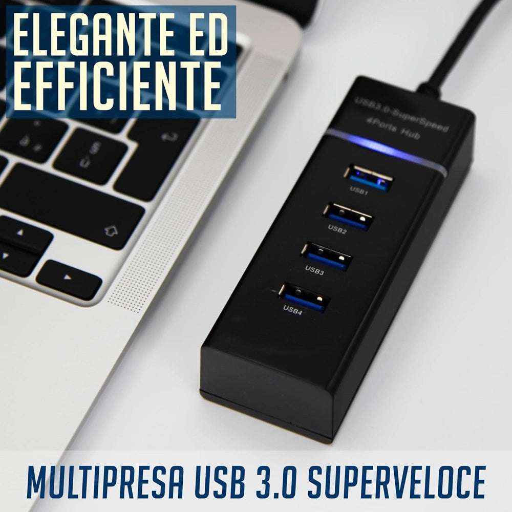 Trade Shop - Hub Usb 3.0 4 Porte Multipresa Portatile Sdoppiatore Velocita' 4.8 Gbps Hub3-4u -