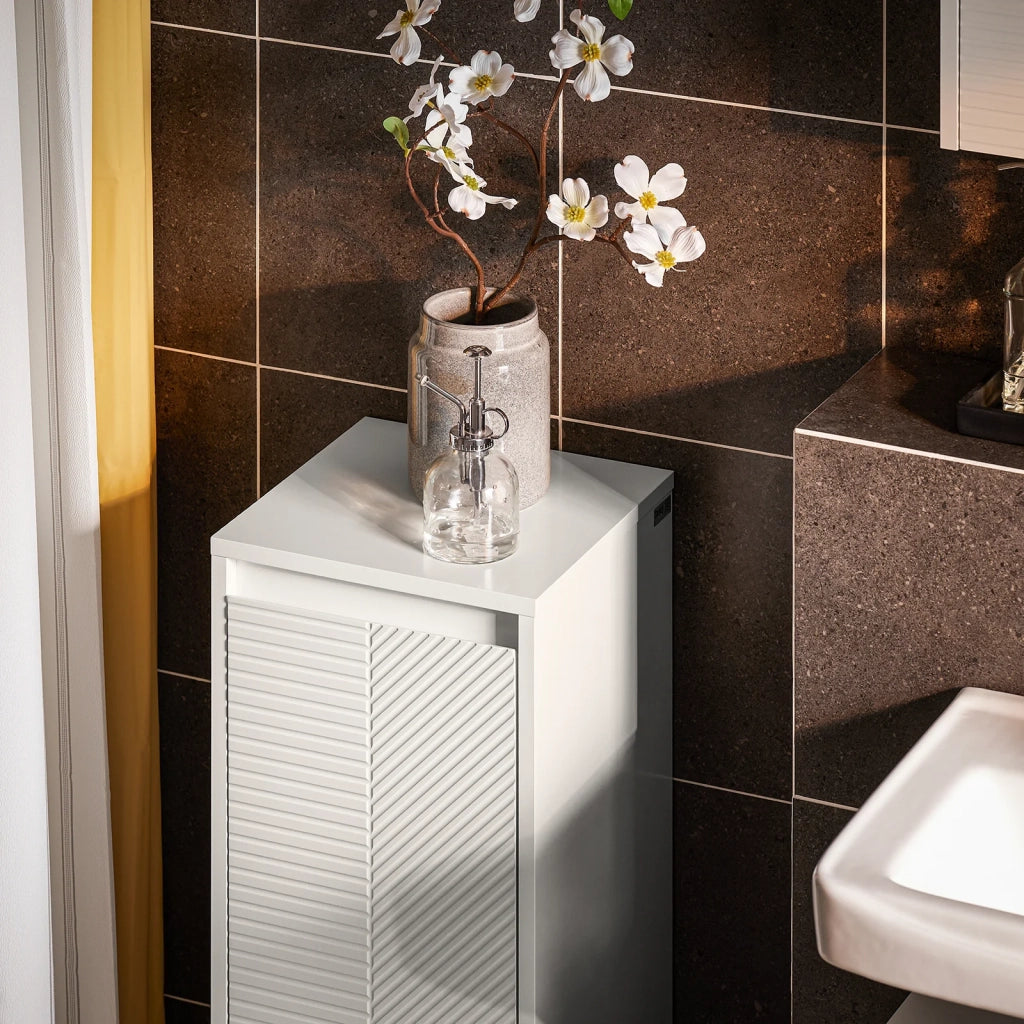 Portabiancheria Bianco per Bagno, Mobiletto Salvaspazio con Cesto per Biancheria, 30x30x87cm BZR154-W