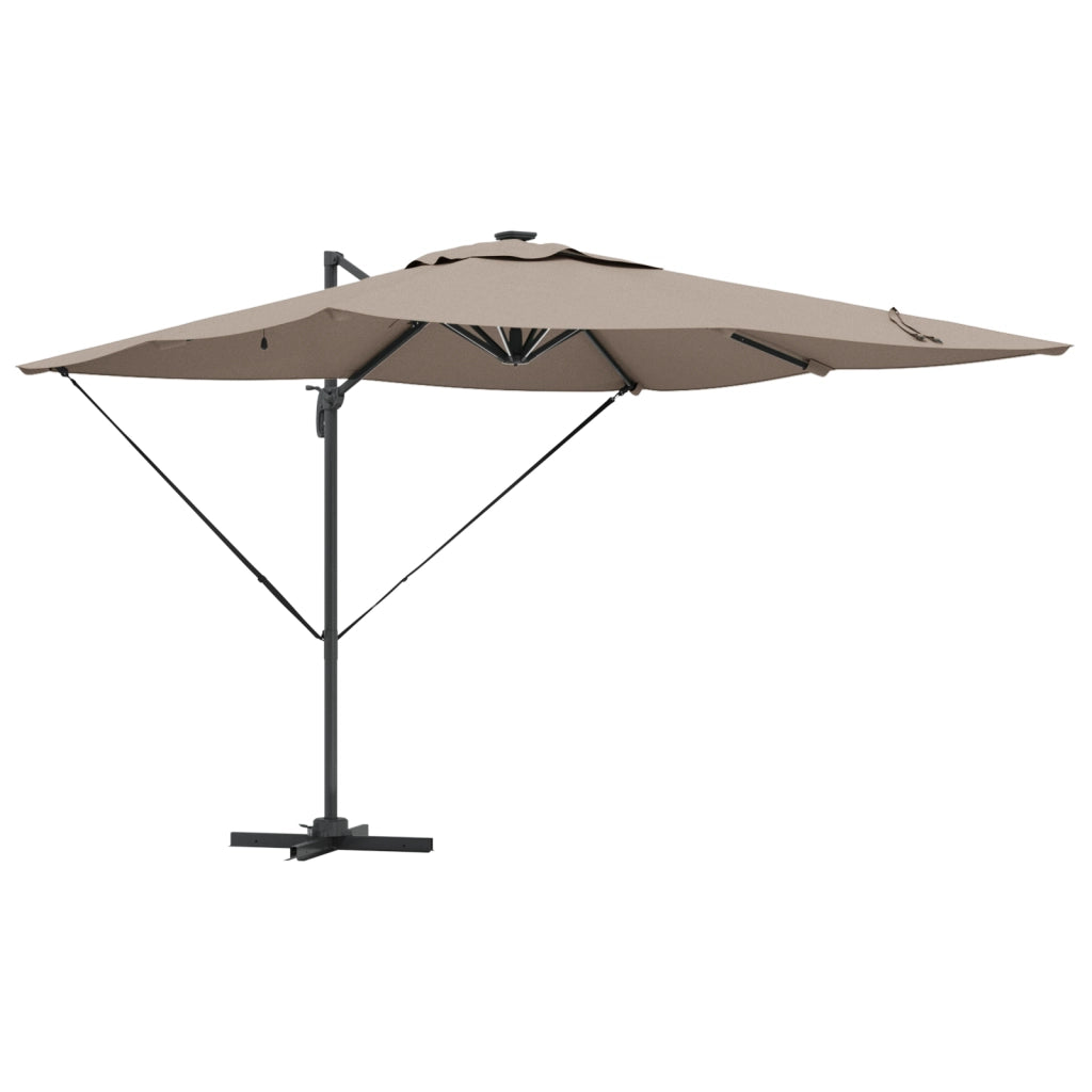 Ombrello a Sbalzo Roma con LED Tortora 286x285x270 cm Alluminio