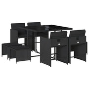 Set da Pranzo da Giardino 9 pz | Set Salotto da Giardino con Cuscini Nero in Polyrattan