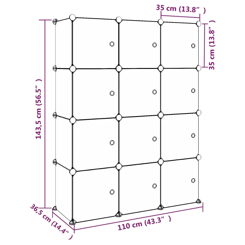 Scaffale Portaoggetti per Bambini con 12 Cubi Verdi in PP CFW2244085