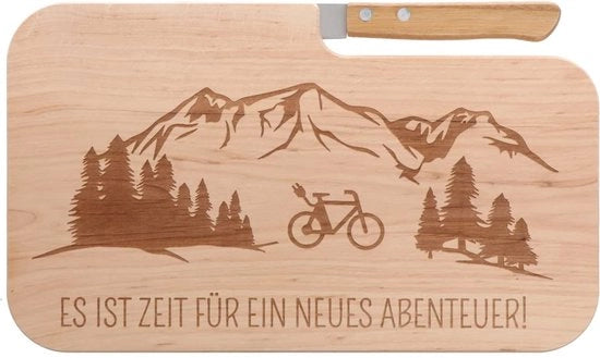 Tavolo da snack con taglio "È ora di cambiare..." – Tavolo in legno con motivo e-bike | Regalo divertente per i conducenti di e-bike e gli appassionati di bicicletta