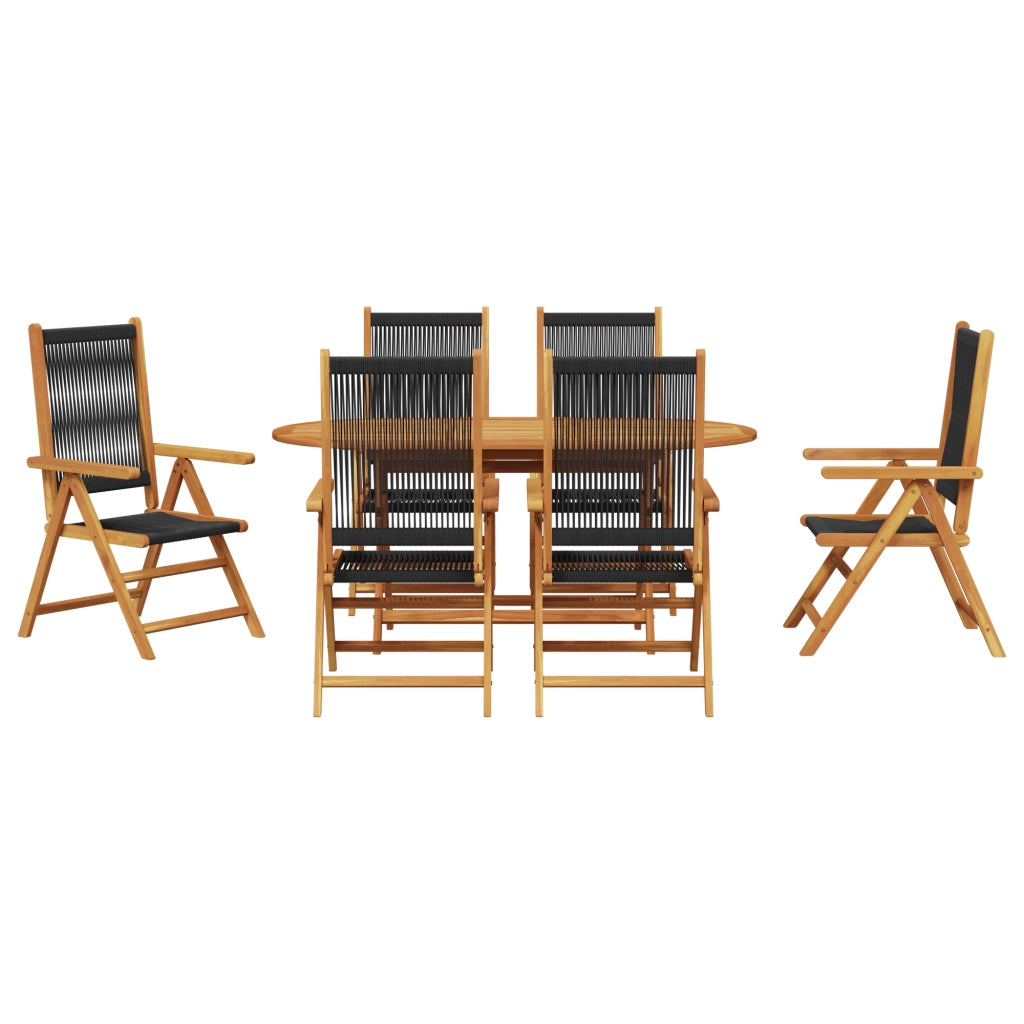 Set da Pranzo da Giardino da 7 Pezzi - Legno di Acacia Nero con Polyrattan