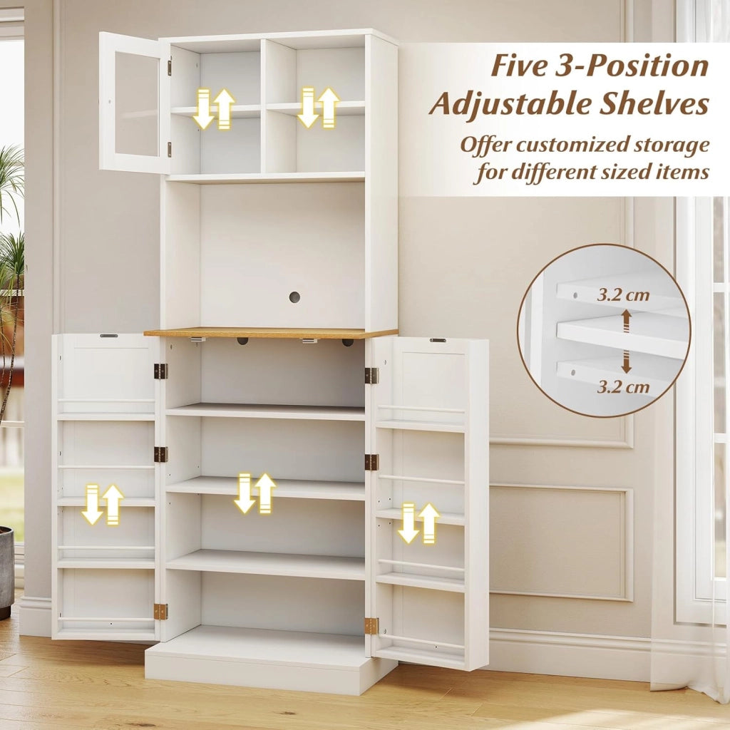 Armadietto da cucina da 170 cm, mobile ausiliario con 3 porte, 5 ripiani regolabili e scomparti sulla porta, kit antiribaltamento, armadio alto moderno per cucina, sala da pranzo, soggiorno