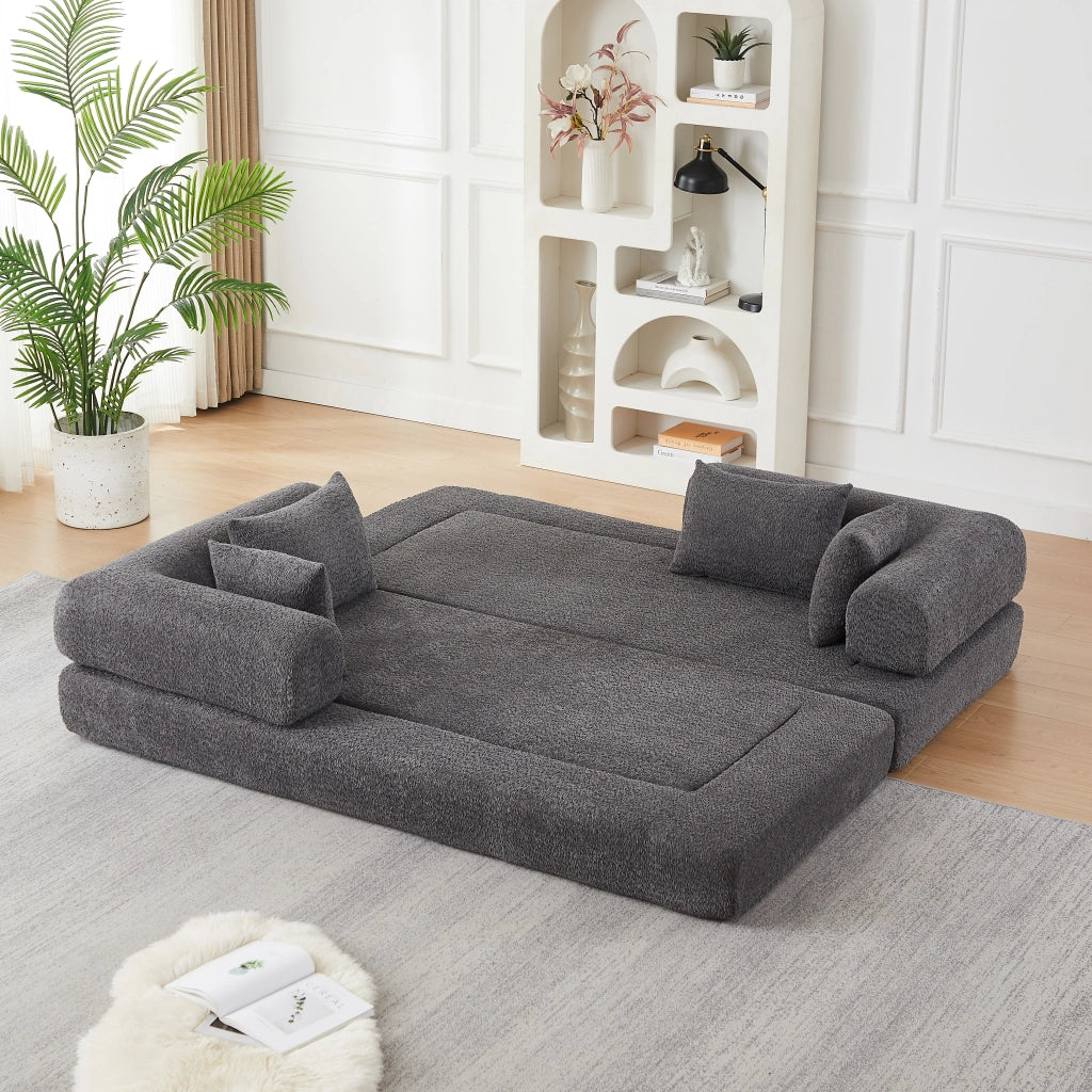 Divano letto modulare 4 in 1 con schienale regolabile in ciniglia grigio