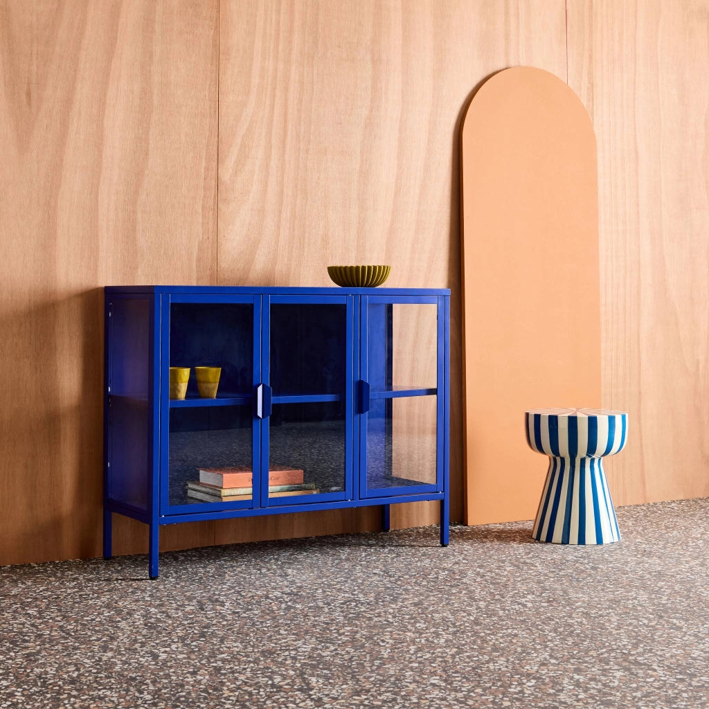 Credenza industriale in metallo e vetro temperato 3 ante, 100cm