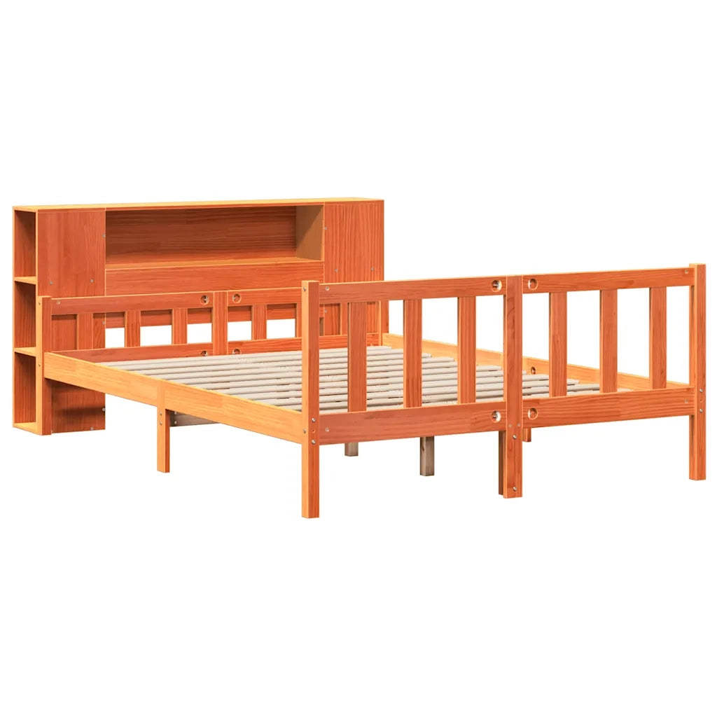 Letto Libreria senza Materasso-Struttura Letto con contenitore Marrone Cera 150x200 cm Legno 922026