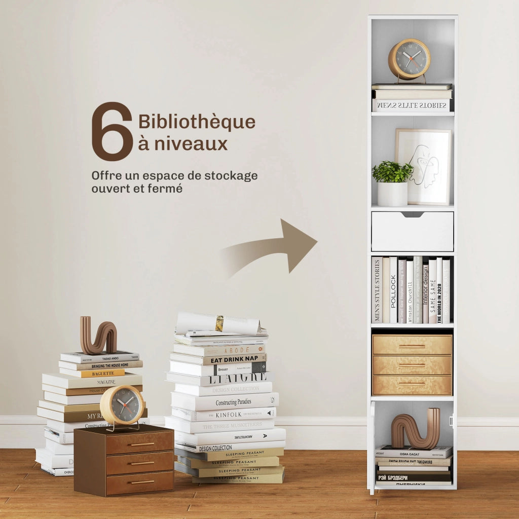 Libreria con cassetto e scomparti aperti ¨C zephmum ¨C bianco 30x24x158 cm