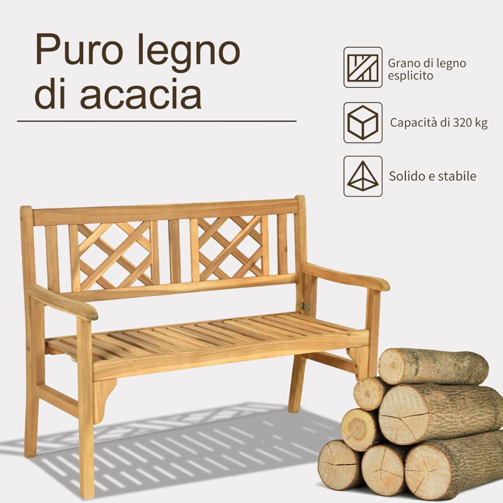 Panchina da Esterno Pieghevole, Panca da Esterno in Legno Massello con Schienale Curvo e Braccioli, Panchina per Giardino, Portico e Balcone, 120 x 56 x 90 cm