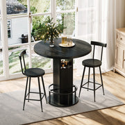 Tavolo da pranzo rotondo con 2 sgabelli e vani contenitore, stile mid-century modern, per cucina e soggiorno, diametro 80 cm