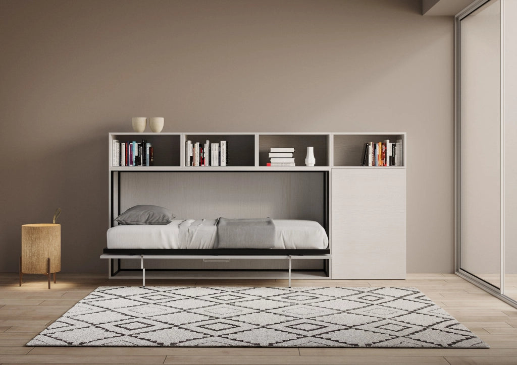 Letto Singolo a Scomparsa Composizione A Kando H129,7 Bianco Frassino con Materasso